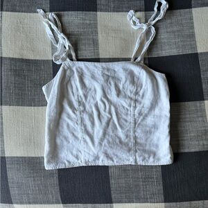 White linen tie straps cropped shirt size M